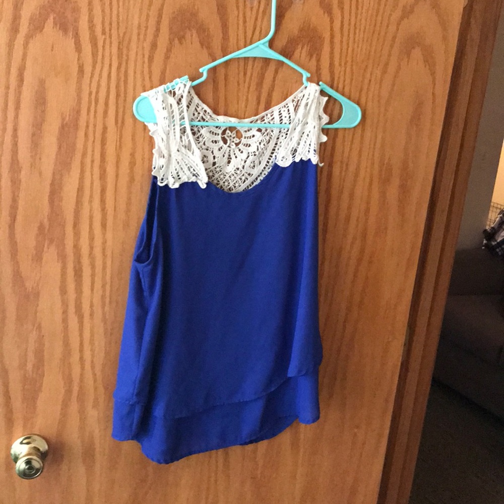 bright blue blouse w/ lace